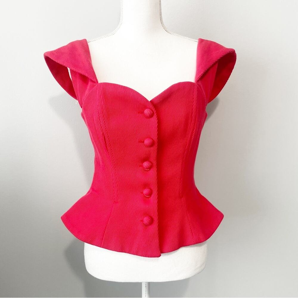 Faust Paris red button blouse tank sweetheart neck size T42 classic vintage
